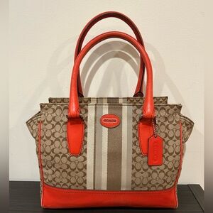 COACH Bag Legacy Stripe Candace Carryall Tote Purse Brown /Orange  EUC